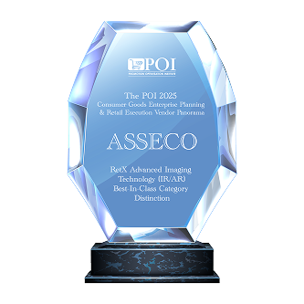 Award trophy for Asseco with POI 2025 Consumer Goods Enterprise Planning & Retail Execution Vendor Panorama — ReX Advanced Imaging Technology (RIAI), Best-In-Class Category Distinction.