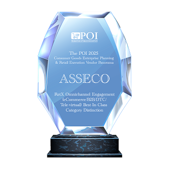 Award trophy for Asseco with POI 2025 Consumer Goods Enterprise Planning & Retail Execution Vendor Panorama — ReX Omnichannel Engagement (eCommerce/B2B/DTC) Tele-virtual, Best-In-Class Category Distinction.