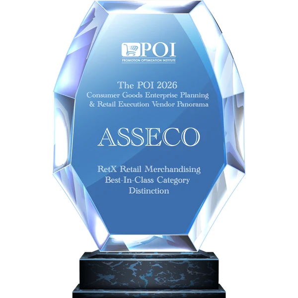 Best-in-Class badge for Asseco in RetX Retail Merchandising, POI 2026 Vendor Panorama.